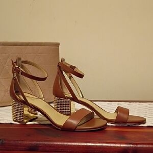 MICHAEL Michael Kors Brown and Gold Strappy Heels